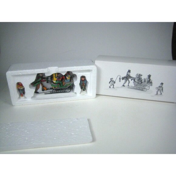 Dept 56 Caroling Cratchit Family Christmas Village Sleigh Figurine Set 3 - Picture 1 of 2